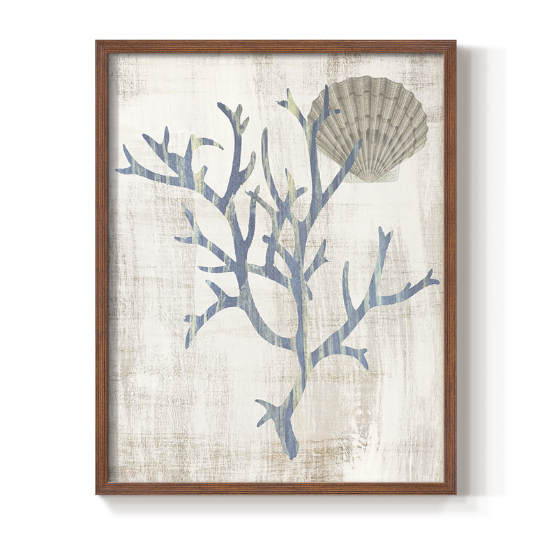 Reproduction encadrée de varech III - bois massif, Noyer, H 21 po x l 17 po