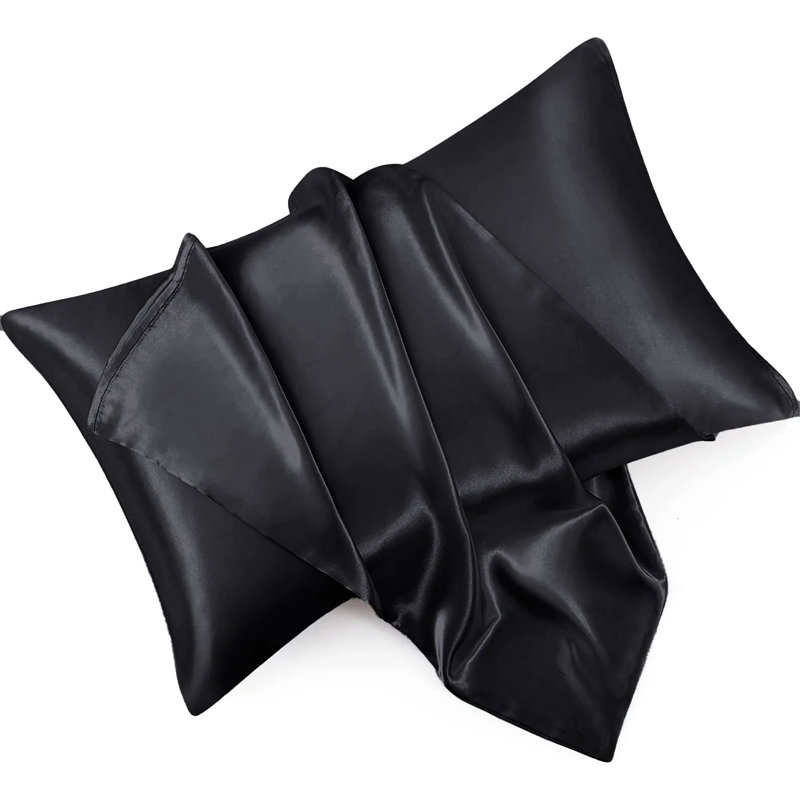 Durable Satin Silk-Feel Pillowcases Set of 2 - Wrinkle-Free, Temperature Balancing, Machine Washable, Black
