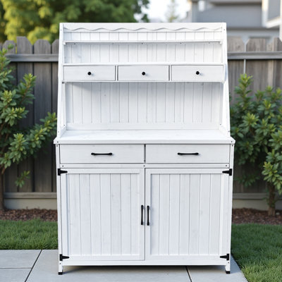 64.5 Inch Outdoor Potting Bench, Solid Fir Wood Gardening Table With Storage Cabinet, Removable Shelf For Patio Greenhouse