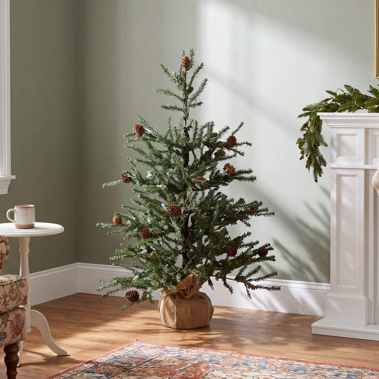 Eastport 3.5' Pre-Lit Pine Christmas Tree, 2' H, Warm White LED