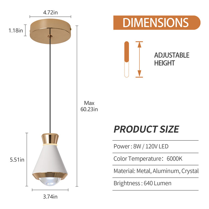 Mini luminaires suspendus modernes à DEL pour îlot de cuisine, Beige, or