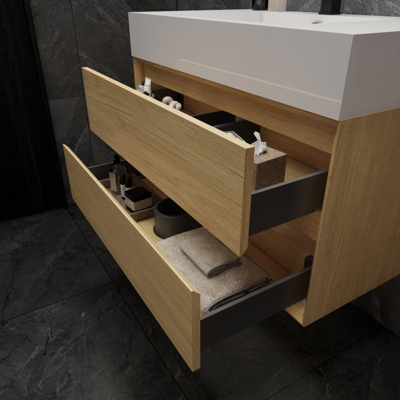 Albizu 35.5" Wall-Mounted Single Bathroom Vanity, Brown