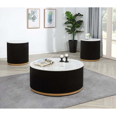 Table de bout contemporaine noire ronde avec base dorée et surface en marbre blanc, caractéristique, pour espace de vie, 22 po x 23 po, bordure moderne à base dorée de 1 pièce, espace, 22 po de hauteur seulement