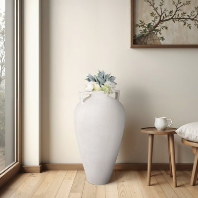 Vase poterie et terre cuite à finition texturée ivoire et brun clair de 40 po pour la chambre à coucher ou le salon