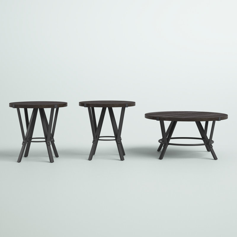 Tony 3–Piece Oak Wood Top Metal Base Living Room Table Set