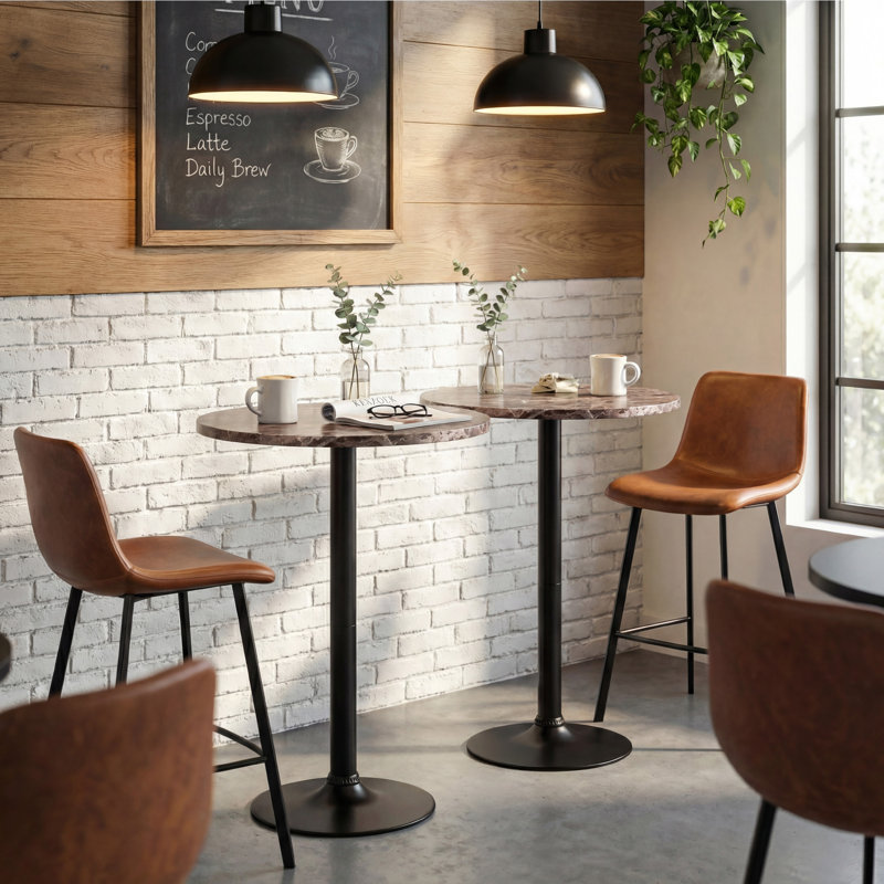 Mahnomen Counter Height 39.5'' Pedestal Dining Table, Faux Marble, Black, 2