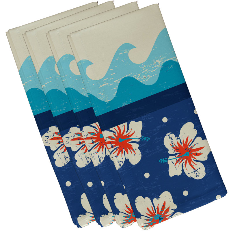 Caire Polyester Floral Square Napkin, 18" W x 18" L, Blue