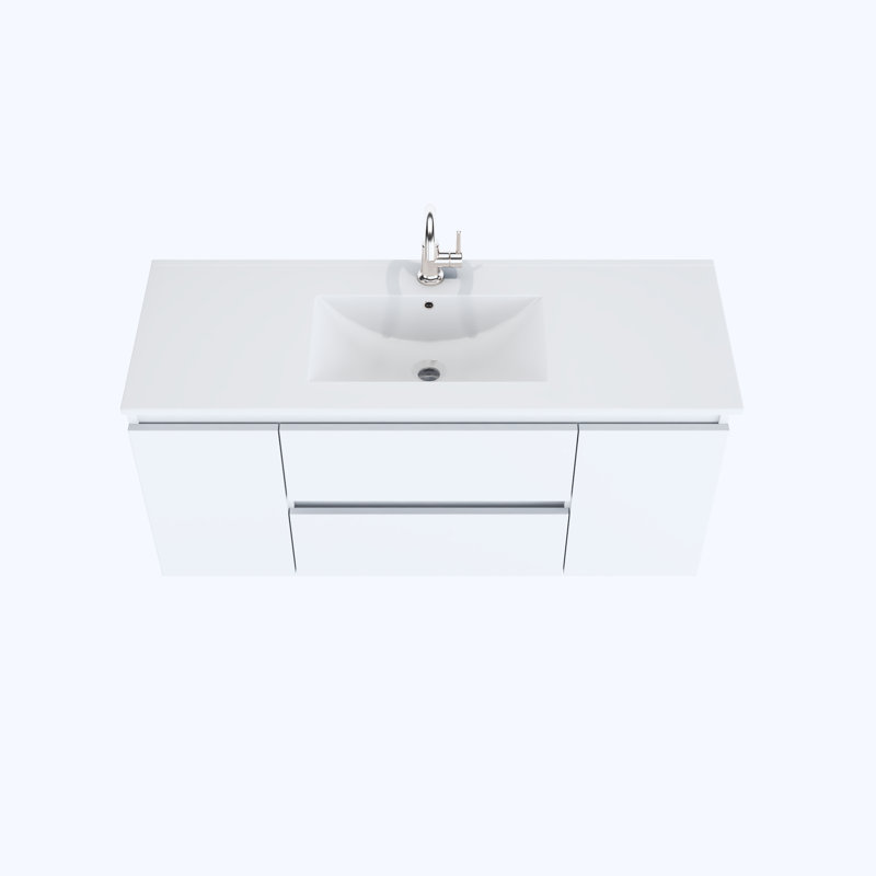 Salt 48" White Wall-Mounted Double Vanity with Acrylic Top