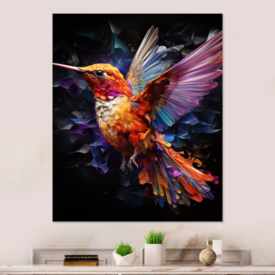 Orange et rose rayonnant colibri beauté - Art mural en métal animal colibri