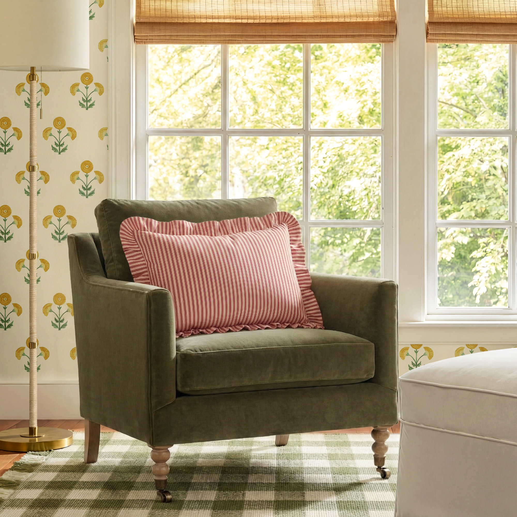 Madeline 33" W Armchair, Olive Velvet (13295-13), Washed Oak