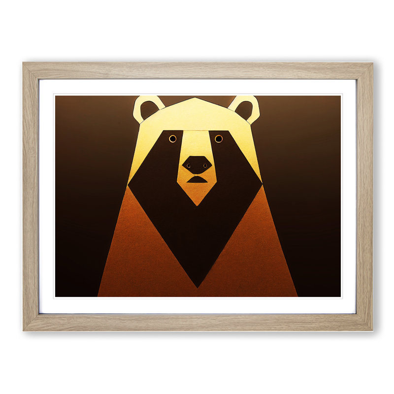 Golden Abstract Bear - Framed Print