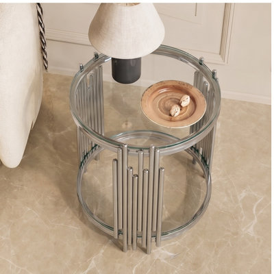 Table de bout ronde 19,7 po à 2 niveaux avec pieds en acier inoxydable