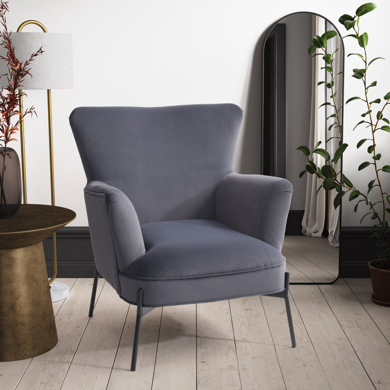 Fauteuil à oreilles Archuleta, Velours gris