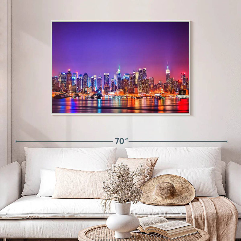 New York, la nuit, Cadre flottant blanc, 46 po x 31 po