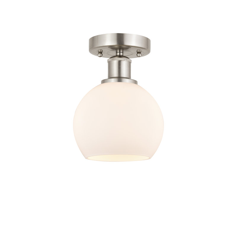 Plafonnier semi-encastré 1 lumière Cindi, Blanc mat, H 9,88 po x l 6 po x P 6 po, Nickel satiné brossé