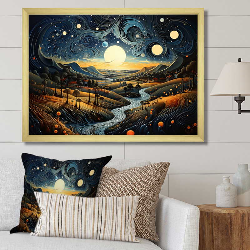 «Countryside Starry Countryside Night II», reproduction sur toile, H 12 po x l 20 po x P 1 po, Encadrement doré