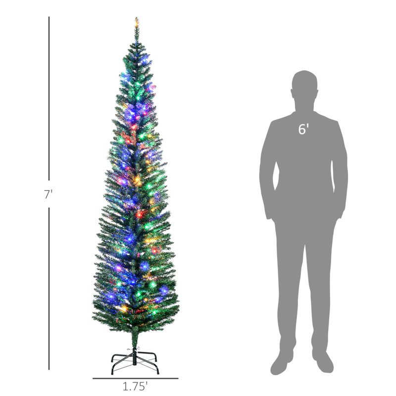 Arbre de Noël artificiel de 7 pi avec 7 495 branches, 180 lumières colorées à DEL et base en acier