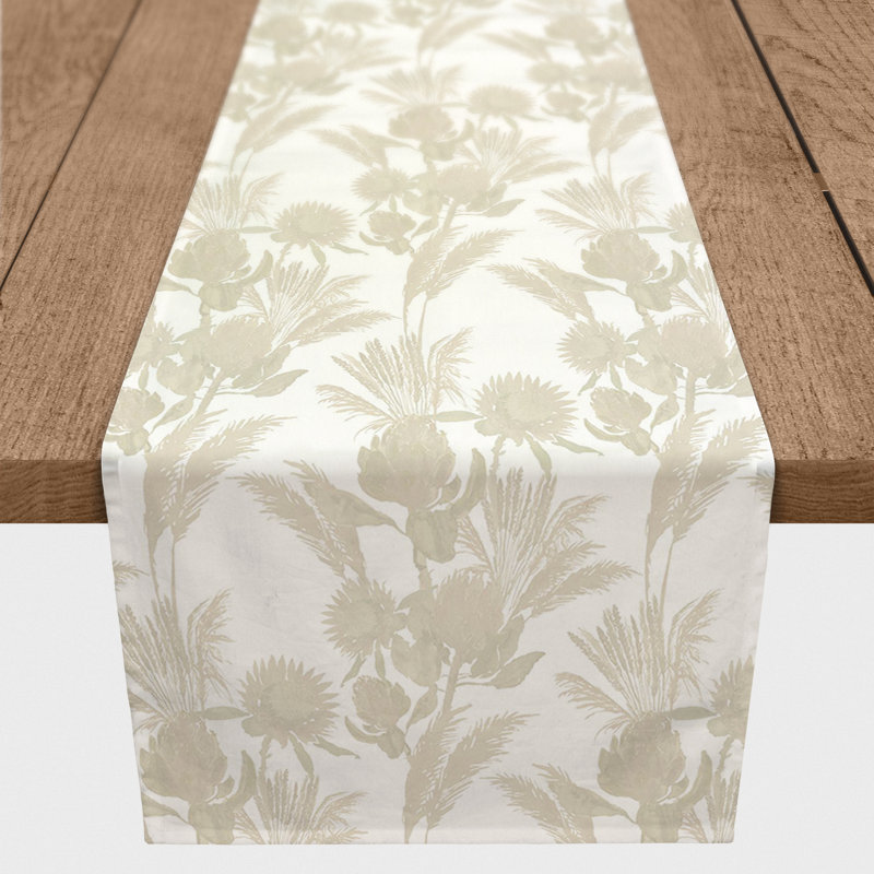 Caprisha Rectangle Floral Polyester Table Runner, 90" x 16", Cream