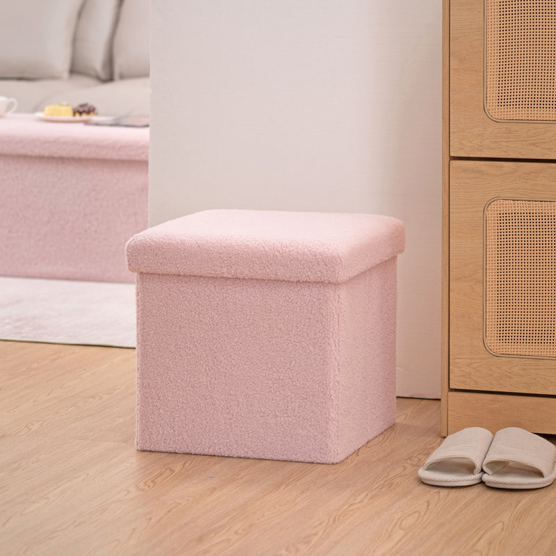 Repose-pieds pliant avec rangement, Rose, H 15 po x l 15 po x P 15 po