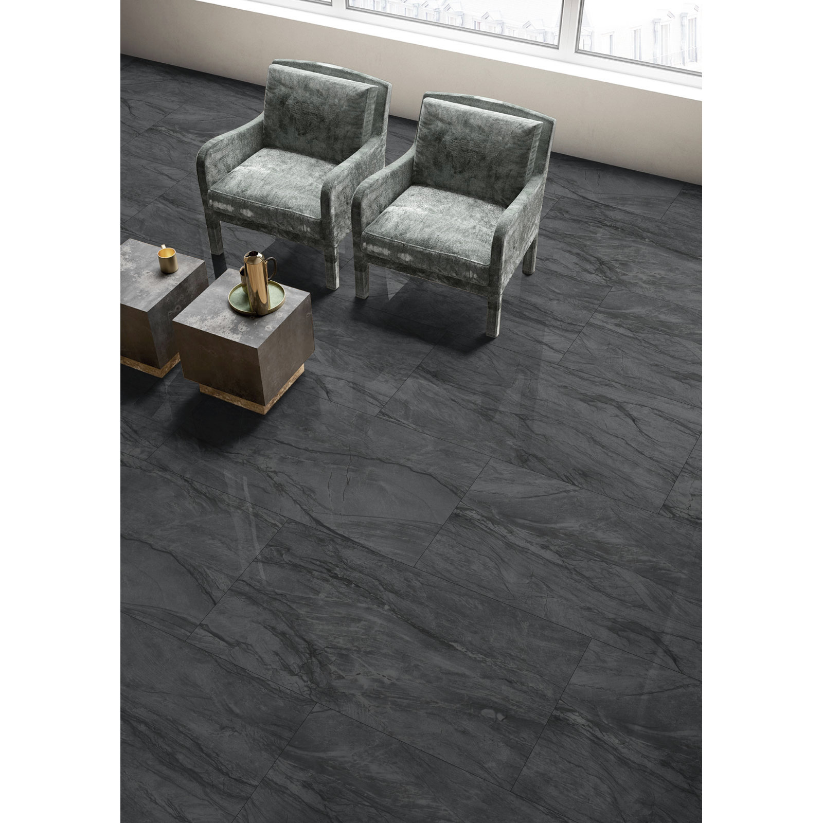 Marnix 24" x 48" Porcelain Stone Look Tile, Cinder