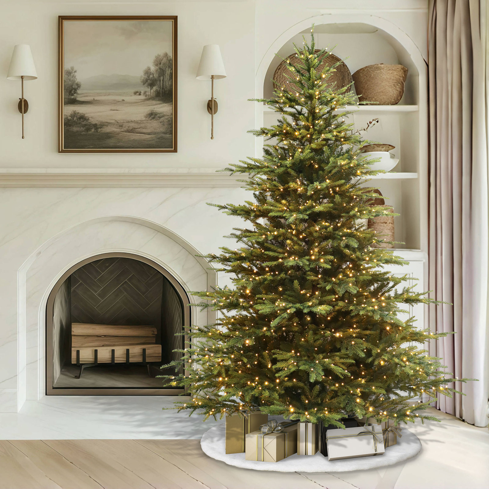 Alpine 7.5' Pre-Lit Pine Christmas Tree