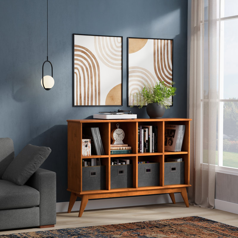 Console de rangement en bois massif de 57 po avec 8 cubes Draper