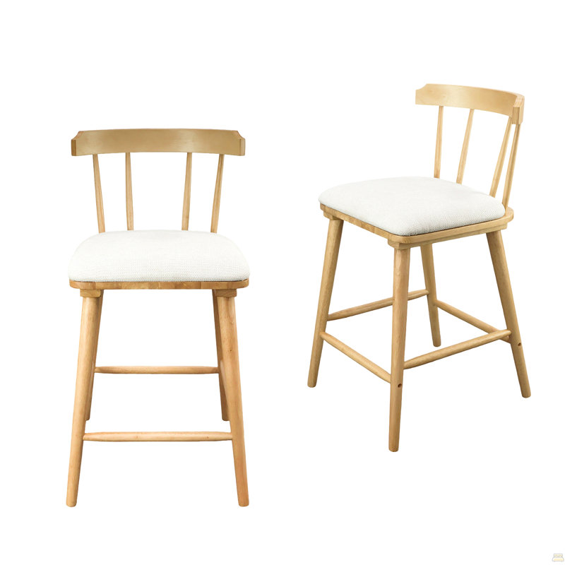 Tabouret de comptoir d'intérieur en bois rembourré, ensemble de 2, Naturel, 2