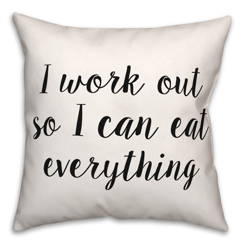 Coussin décoratif noir et blanc I Work Out So I Can Eat