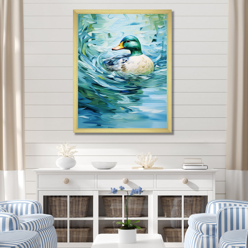 «Duck Abstract Ripples II», art mural canard, 20" H x 12" W, Silver Picture Framed