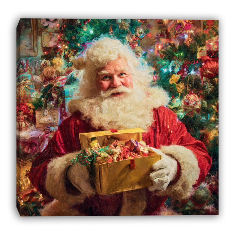 «Santa's Gift Box Delight - Festive Christmas Cheer», art mural sur toile tendue, H 12 po x l 12 po