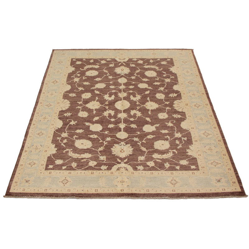 Tapis zone en laine beige/brun foncé 6 pi 6 po x 8 pi 10 po one-of-kind à la main-noué la 2010 ushak Duncarbit