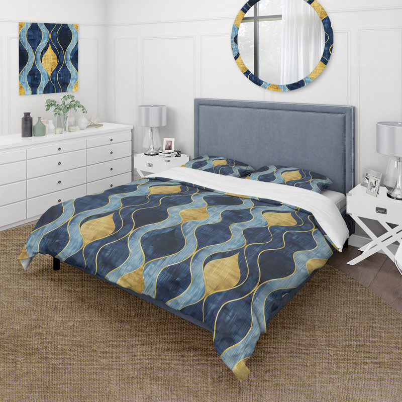 Ensemble de housse de couette Blue Ogee, Housse de couette très grand + 2 taies décorativ