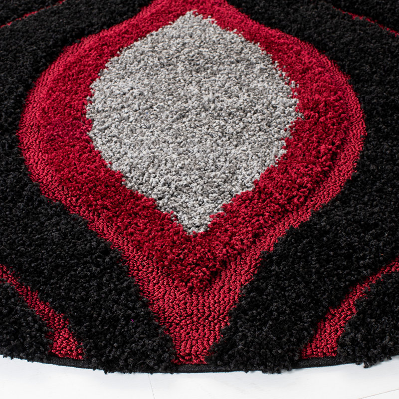 Tapis noir / rouge / gris Alsup, Rond 6 pi 7 po