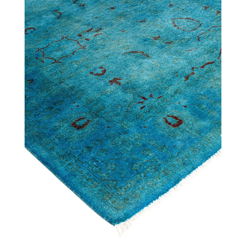 Tapis bleu noué à la main Mazarine, unique en son genre - bleu