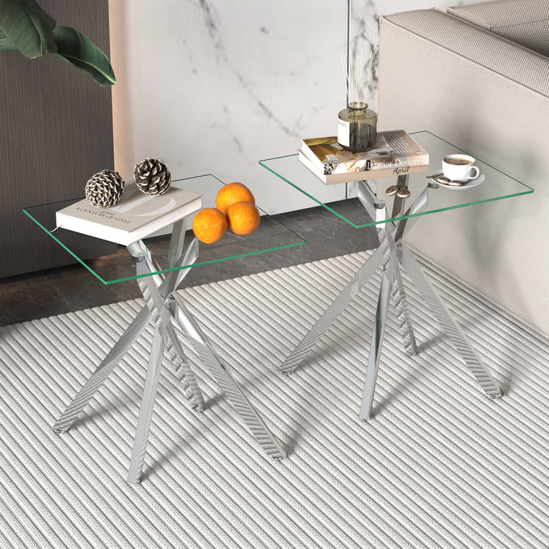 Ensemble de tables de bout carrées en verre 17,72 po Cheralyn, Or