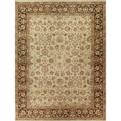Hand Knotted Wool Oriental Area Rug in Green/Brown/Cream