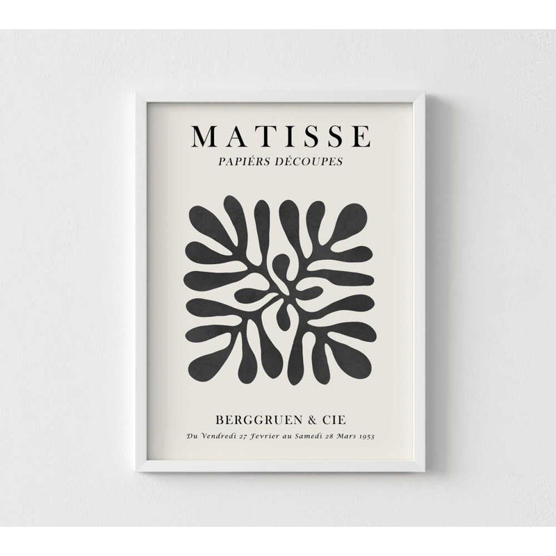 Impression florale murale: collage inspiré de Matisse, H 16 po x l 12 po, Impression encadrée sans passe-partout, Blanc