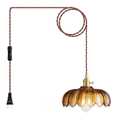 1-Light Amber Glass Plug in Pendant Light