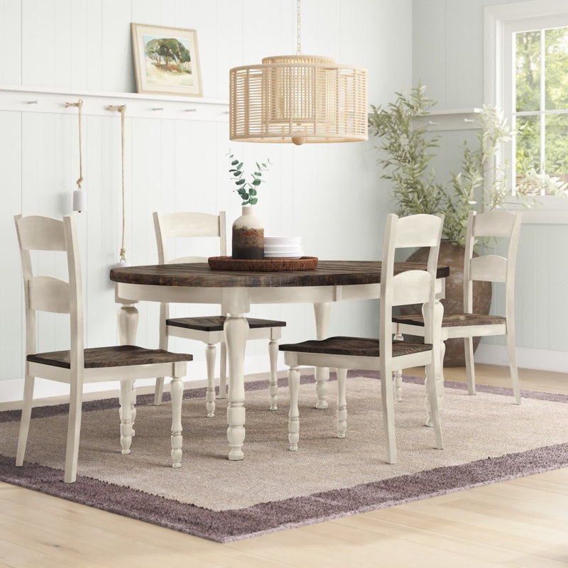 Karley 5-Piece Solid Wood Dining Set, Vintage White