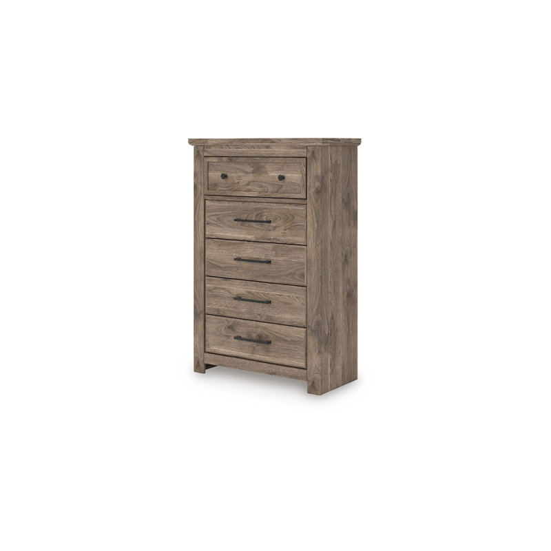Cota Tall Dresser Chest, 5 Drawers With Dark Bronze Handles, Deep Brown