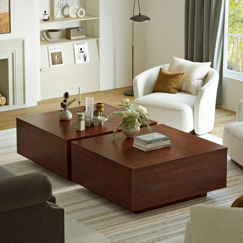 31.5'' Lift Top Coffee Table with Block Base, Red Brown