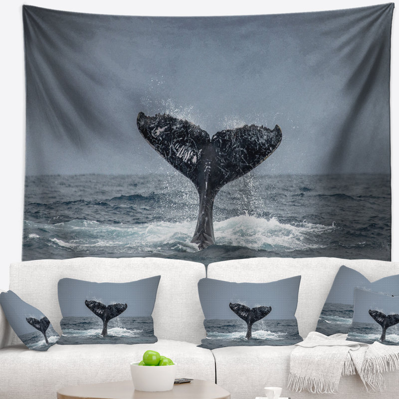 Tapisserie de grande baleine baleine, H 32 po x l 39 po