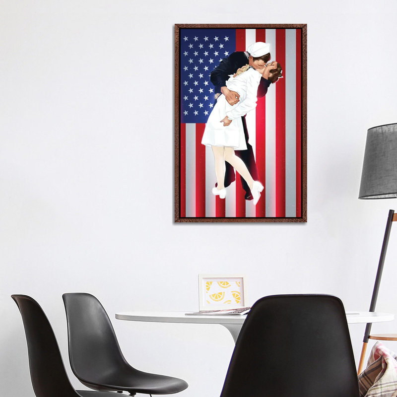 VJ Day Kiss by Nikita Abakumov - Print on Canvas, Brown Floater Frame, 101.6 cm H x 66.04 cm W