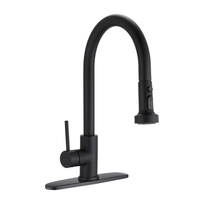 INLE Pull Down Kitchen Faucet with Soap Dispenser, Matte Black