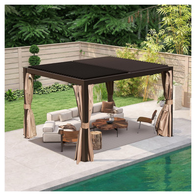 Pergola d'extérieur 10 x 12 pi avec persiennes réglables - brun