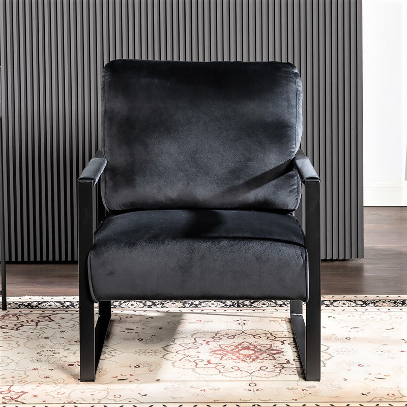Mid-Century Modern Accent Chair, Durable Square Metal Frame, Plush Upholstery, Black Velvet