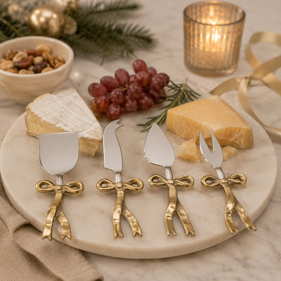 Ensemble de couteaux à fromage avec poignées en arc (ensemble de 4 pièces) - Couverts à fromage en acier inoxydable avec motif sculptural pour recevoir et servir