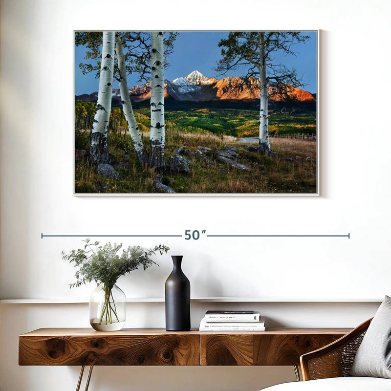 Wilson Wilson avec trembles au premier plan, Cadre flottant blanc, 40 po x 27 po