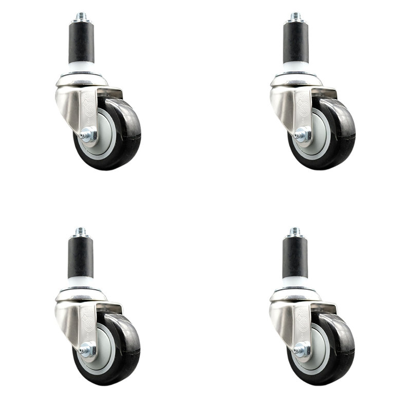 Ensemble de roulettes extensibles en polyuréthane pivotant, Noir, H 3 po x l 3 po
