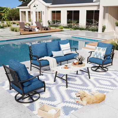 Ensemble de conversation de patio en métal pour 5 personnes avec fauteuils pivotants Asfand